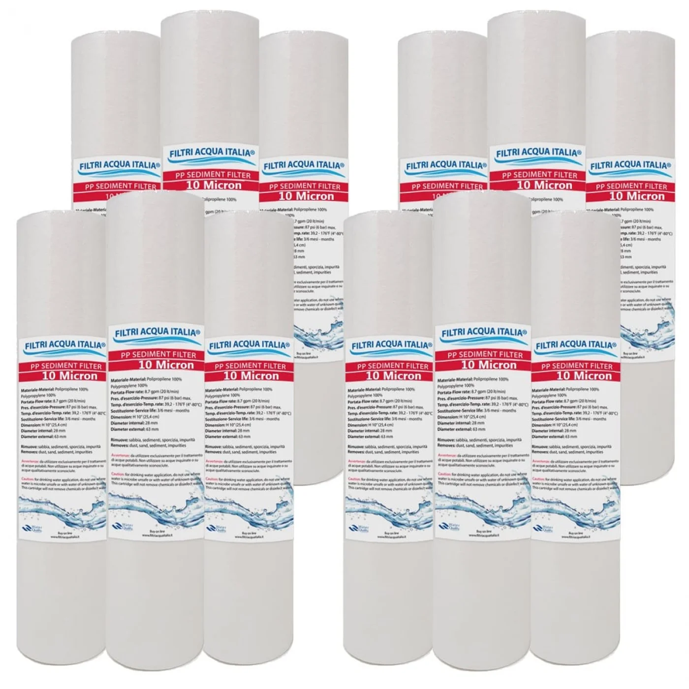 25 Filtri Sedimenti Per Acqua 10" 1 Micron In Polipropilene | Cartucce Per Depuratore E Impianti Domestici, Certificato NSF - 3