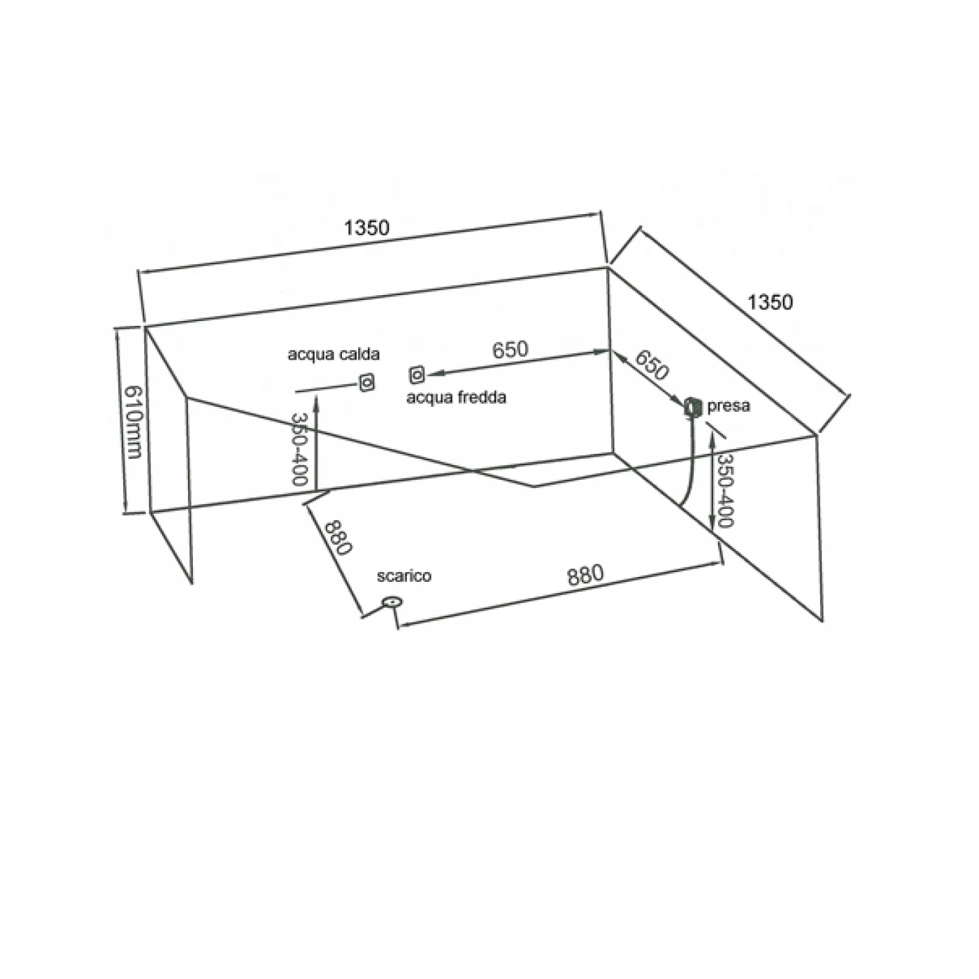 VASCA BAGNO IDROMASSAGGIO ANGOLARE 135X135X62 ARIEL VASCA BAGNO IDROMASSAGGIO ANGOLARE 135X135X62 ARIEL
