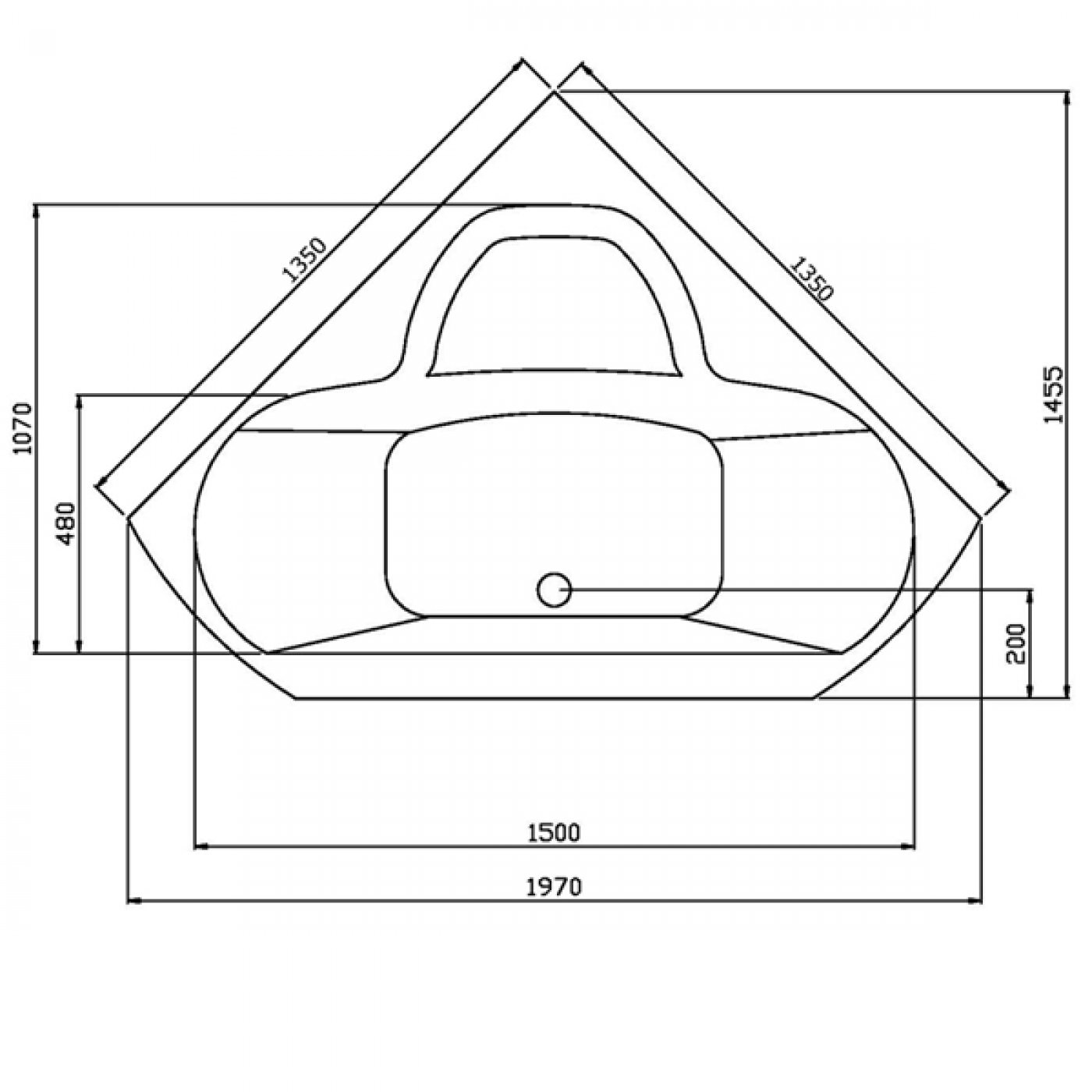 VASCA BAGNO IDROMASSAGGIO ANGOLARE 135X135X62 ARIEL