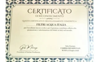 Filtri Acqua Italia premiata alla Camera dei Deputati per la valorizzazione del Made in Italy