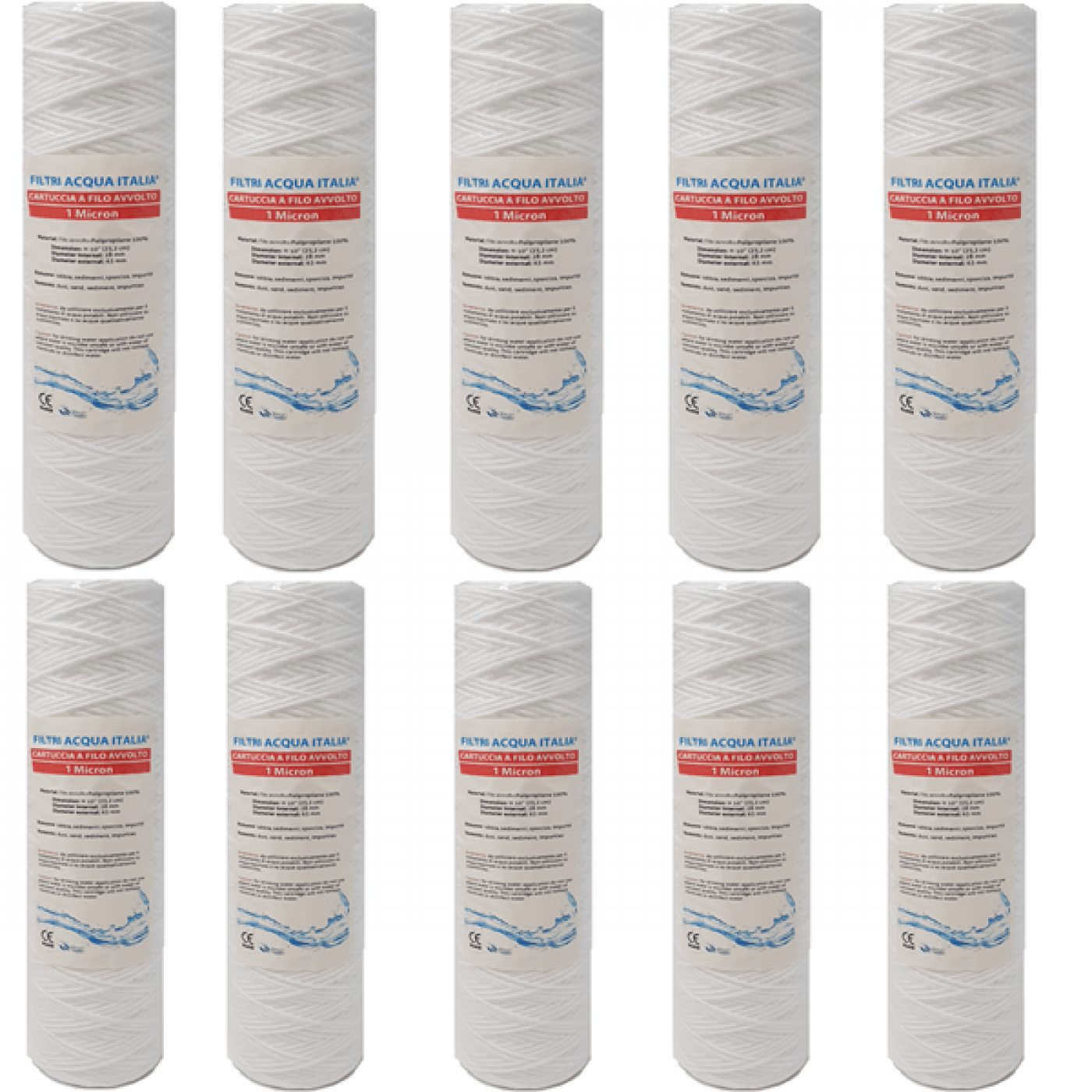 CARTUCCIA FILO AVVOLTO 10' Pollici micron 1 Set 10 Pezzi CARTUCCIA FILO AVVOLTO 10' Pollici micron 1 Set 10 Pezzi