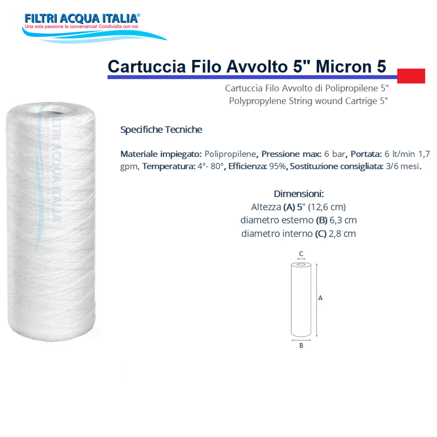 AQUAWATER, "Confezione Da 3 Cartucce Filtranti Avvolto 20u - Formato Standard 10 "- Durata 6 Mesi - Foto 4