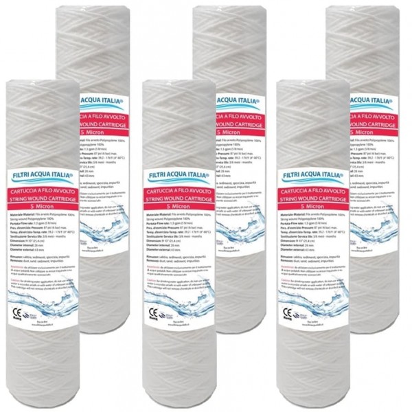 Cartucce Filtranti Filo Avvolto 10' Pollici micron 5 Set 6 Pezzi Cartucce Filtranti Filo Avvolto 10' Pollici micron 5 Set 6 Pezzi