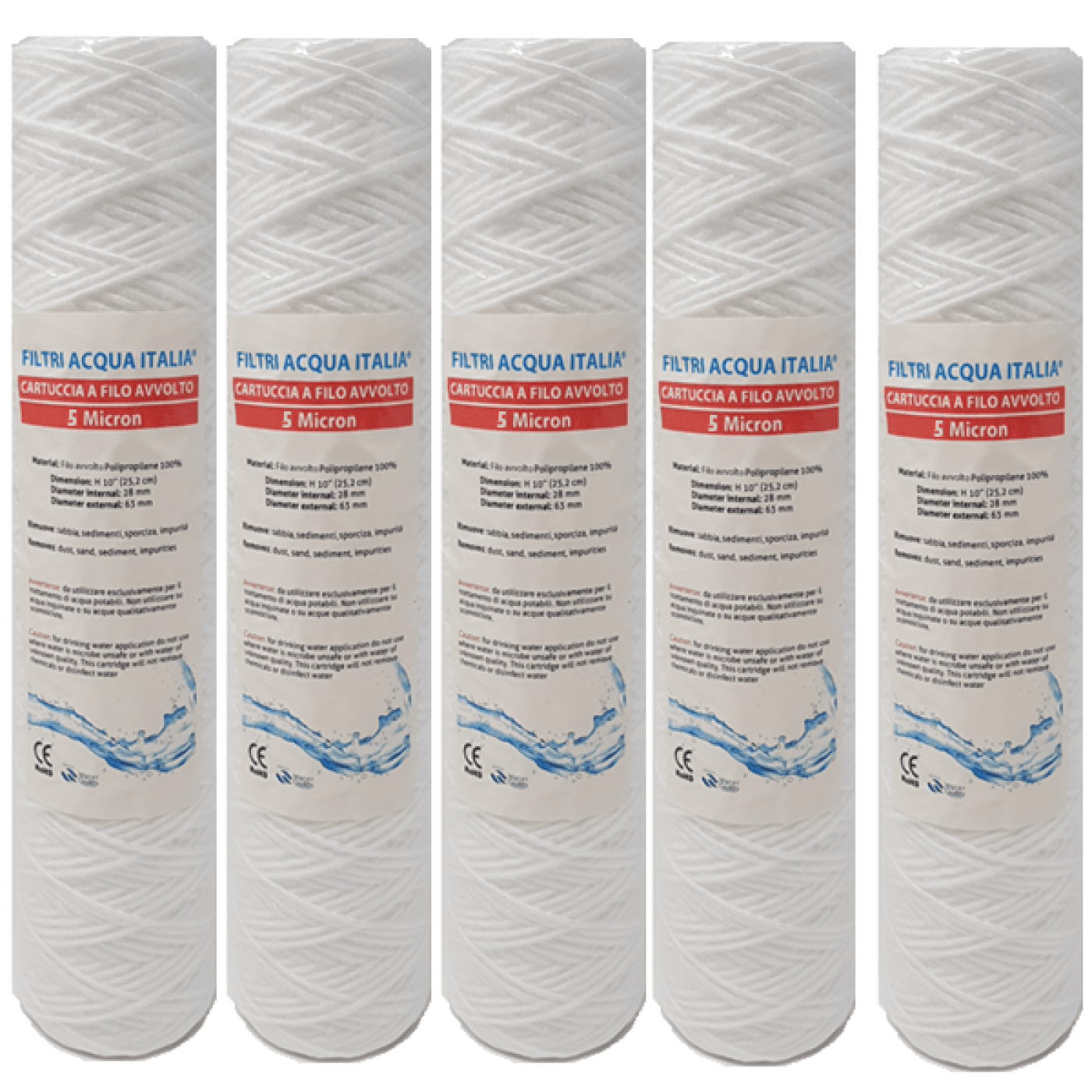 Cartucce Filtranti Filo Avvolto 10' Pollici micron 5 Set 5 Pezzi Cartucce Filtranti Filo Avvolto 10' Pollici micron 5 Set 5 Pezzi