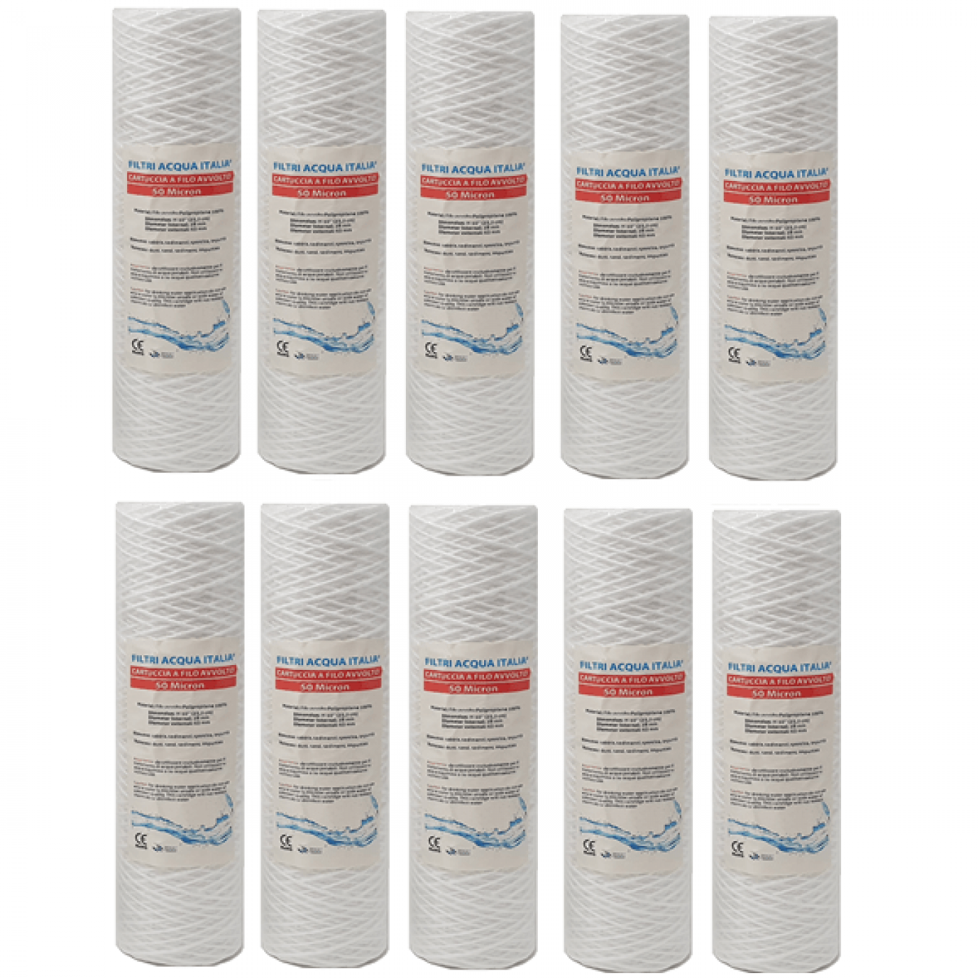 CARTUCCIA FILO AVVOLTO 10 Pollici micron 50 Set 10 Pezzi CARTUCCIA FILO AVVOLTO 10 Pollici micron 50 Set 10 Pezzi