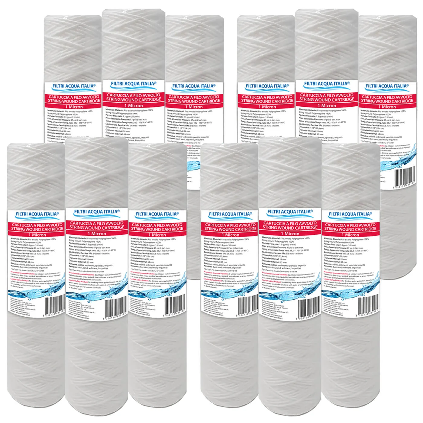 CARTUCCIA FILO AVVOLTO 10' Pollici micron 1 Set 12 Pezzi