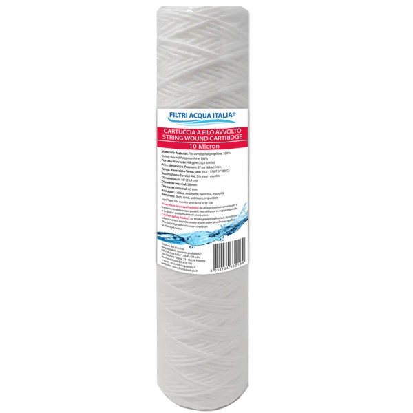 CARTUCCIA A FILO AVVOLTO DI POLIPROPILENE SEDIMENTI 10" micron 10