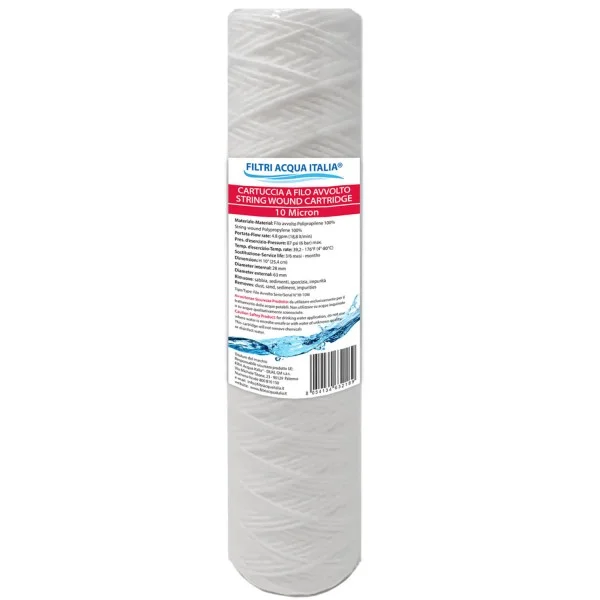 CARTUCCIA A FILO AVVOLTO DI POLIPROPILENE SEDIMENTI 10" micron 10