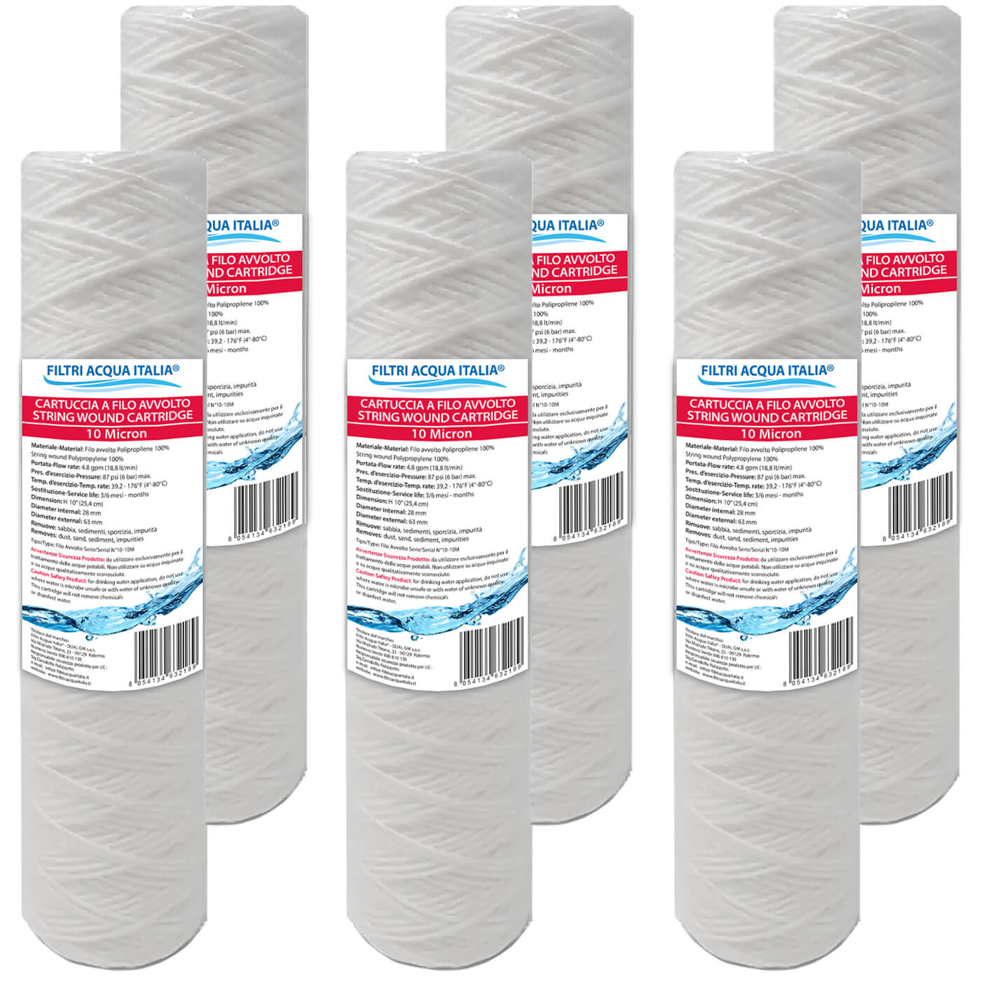 CARTUCCIA FILO AVVOLTO 10 Pollici micron 10 Set 6 Pezzi CARTUCCIA FILO AVVOLTO 10 Pollici micron 10 Set 6 Pezzi