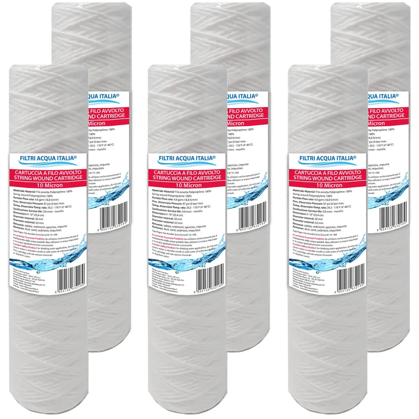 CARTUCCIA FILO AVVOLTO 10 Pollici micron 10 Set 6 Pezzi CARTUCCIA FILO AVVOLTO 10 Pollici micron 10 Set 6 Pezzi