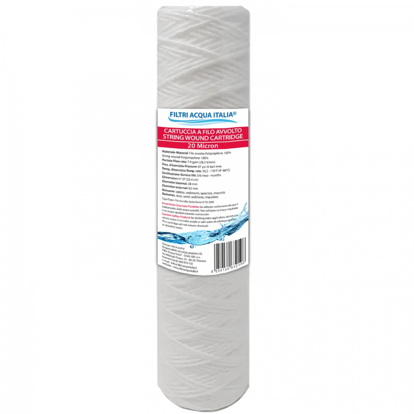 CARTUCCIA A FILO AVVOLTO DI POLIPROPILENE SEDIMENTI 10" micron 20
