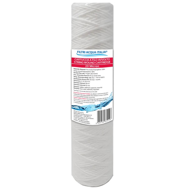 CARTUCCIA A FILO AVVOLTO DI POLIPROPILENE SEDIMENTI 10" micron 20