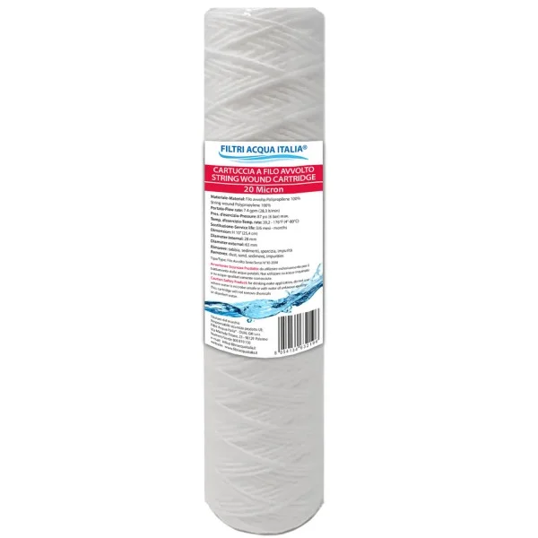 CARTUCCIA A FILO AVVOLTO DI POLIPROPILENE SEDIMENTI 10" micron 20