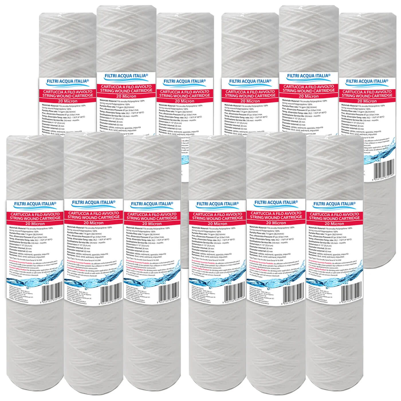 CARTUCCIA A FILO AVVOLTO 10 Poliici micron 20 Set 12 Pezzi CARTUCCIA A FILO AVVOLTO 10 Poliici micron 20 Set 12 Pezzi
