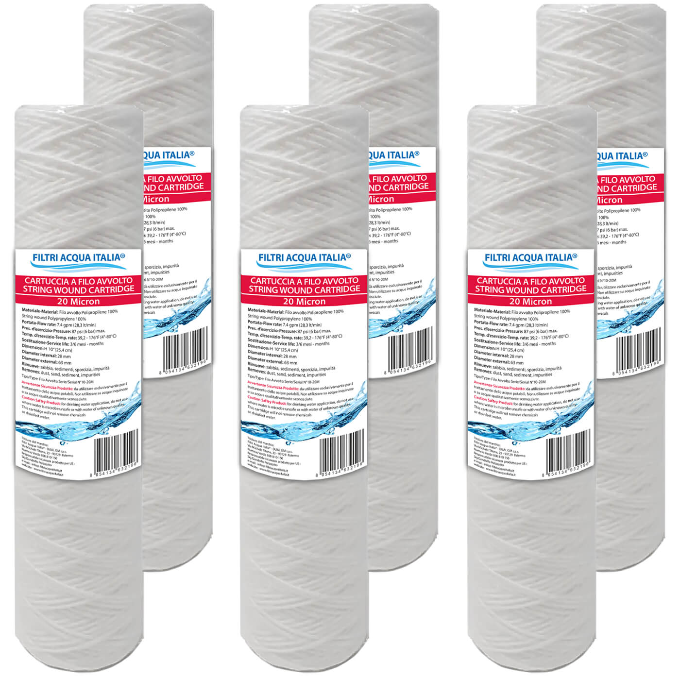 CARTUCCIA A FILO AVVOLTO 10 Poliici micron 20 Set 6 Pezzi CARTUCCIA A FILO AVVOLTO 10 Poliici micron 20 Set 6 Pezzi