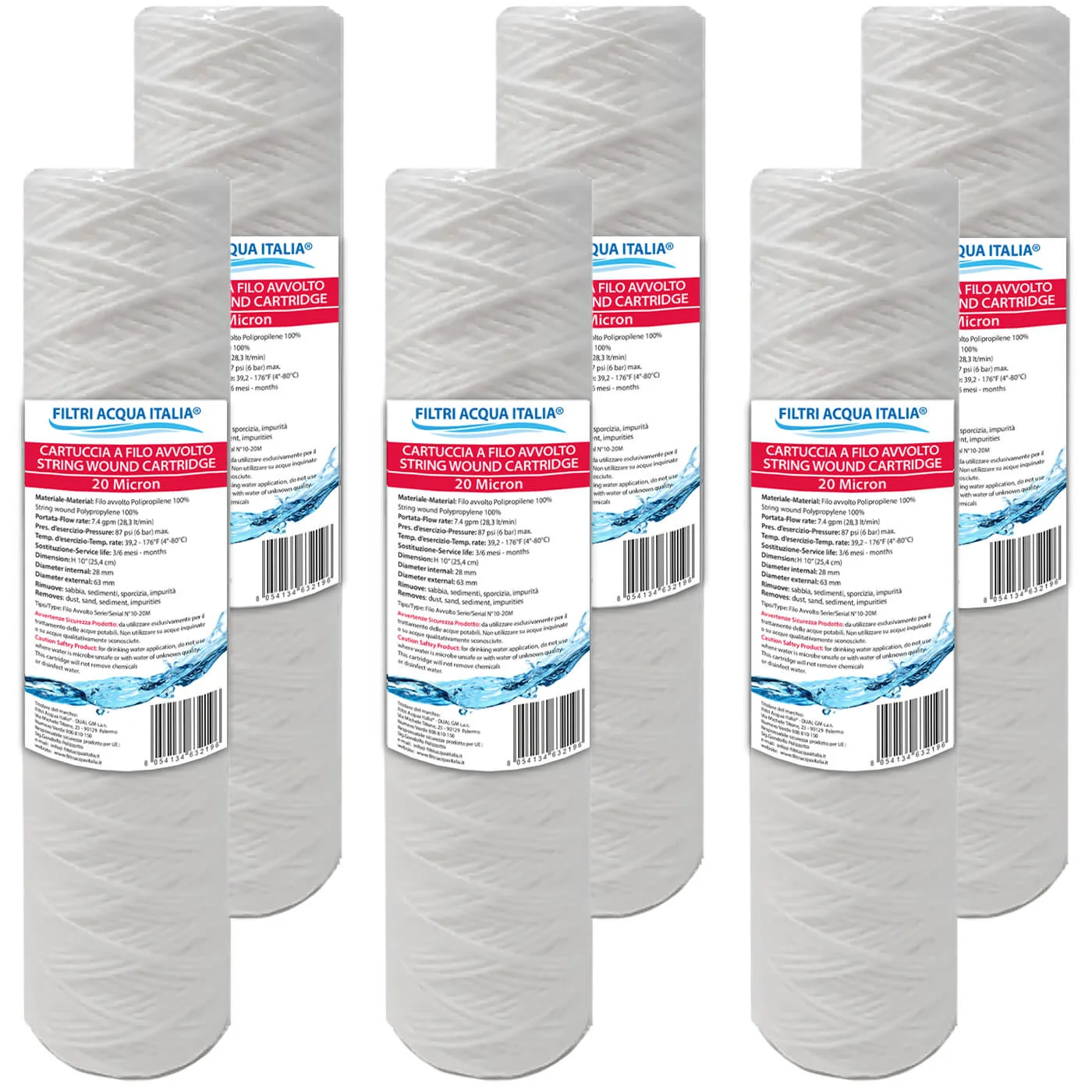 CARTUCCIA A FILO AVVOLTO 10 Poliici micron 20 Set 6 Pezzi CARTUCCIA A FILO AVVOLTO 10 Poliici micron 20 Set 6 Pezzi