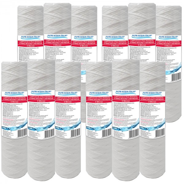 Cartuccia Filtrante Filo Avvolto 10' Pollici micron 5 Set 12 Pezzi