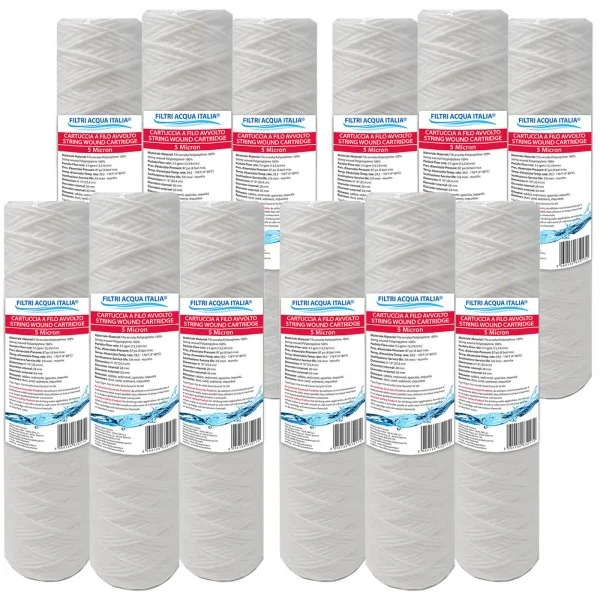 Cartuccia Filtrante Filo Avvolto 10' Pollici micron 5 Set 12 Pezzi