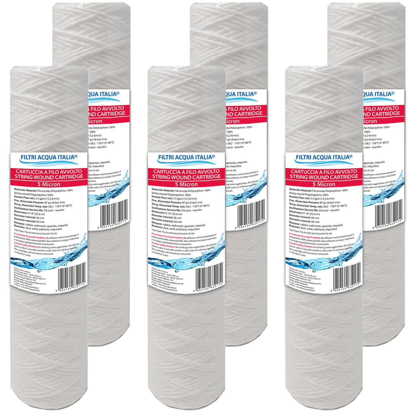 Cartucce Filtranti Filo Avvolto 10' Pollici micron 5 Set 6 Pezzi Cartucce Filtranti Filo Avvolto 10' Pollici micron 5 Set 6 Pezzi