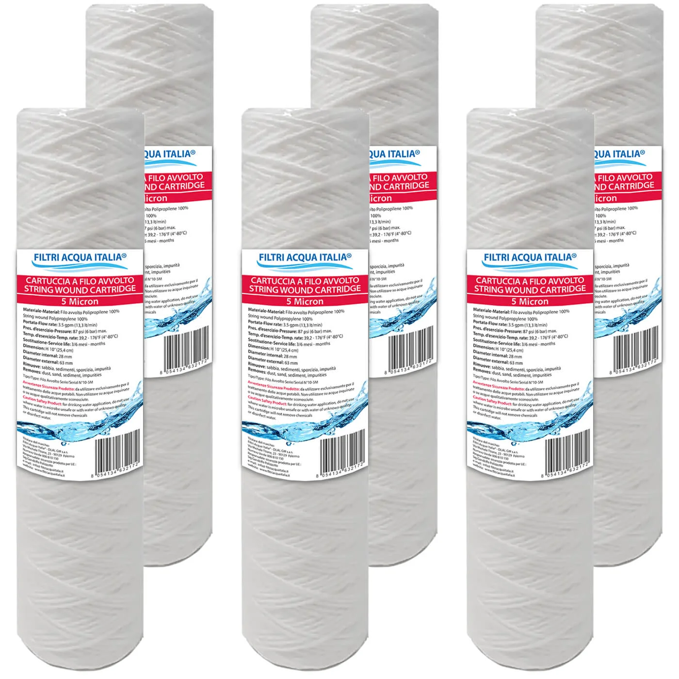 Cartucce Filtranti Filo Avvolto 10' Pollici micron 5 Set 6 Pezzi Cartucce Filtranti Filo Avvolto 10' Pollici micron 5 Set 6 Pezzi