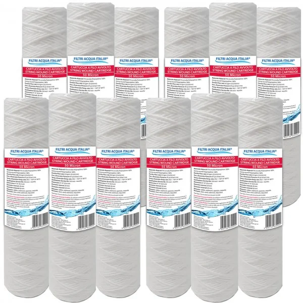 CARTUCCIA FILO AVVOLTO 10 Pollici micron 50 Set 12 Pezzi