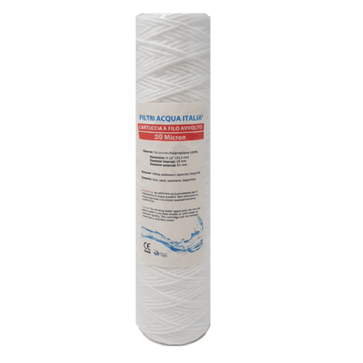 CARTUCCIA A FILO AVVOLTO DI POLIPROPILENE SEDIMENTI 10" micron 20 CARTUCCIA A FILO AVVOLTO DI POLIPROPILENE SEDIMENTI 10" micron 20