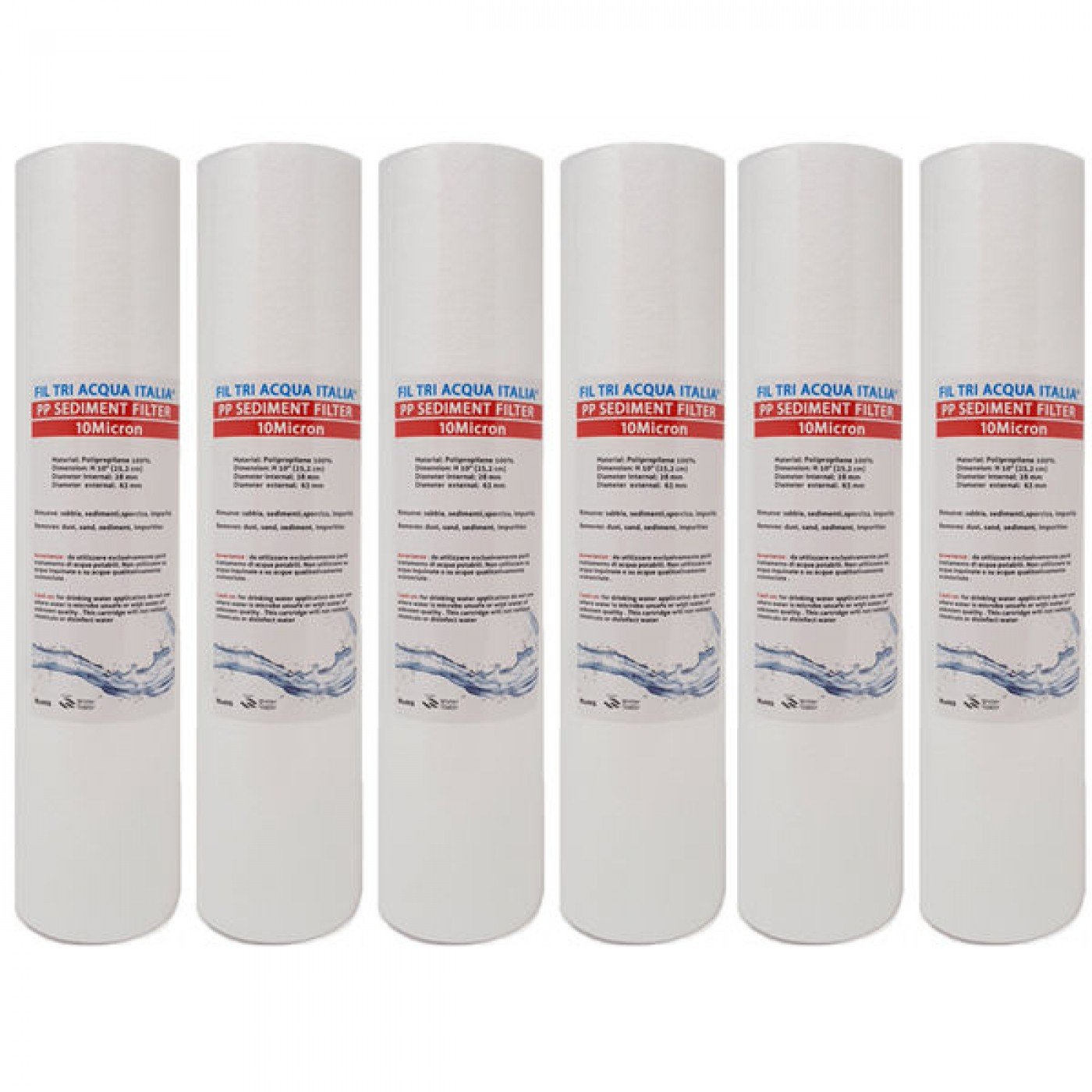 CARTUCCIA ACQUA SEDIMENTI 10" micron 10 Polipropilene Set 6 Pezzi CARTUCCIA ACQUA SEDIMENTI 10" micron 10 Polipropilene Set 6 Pezzi