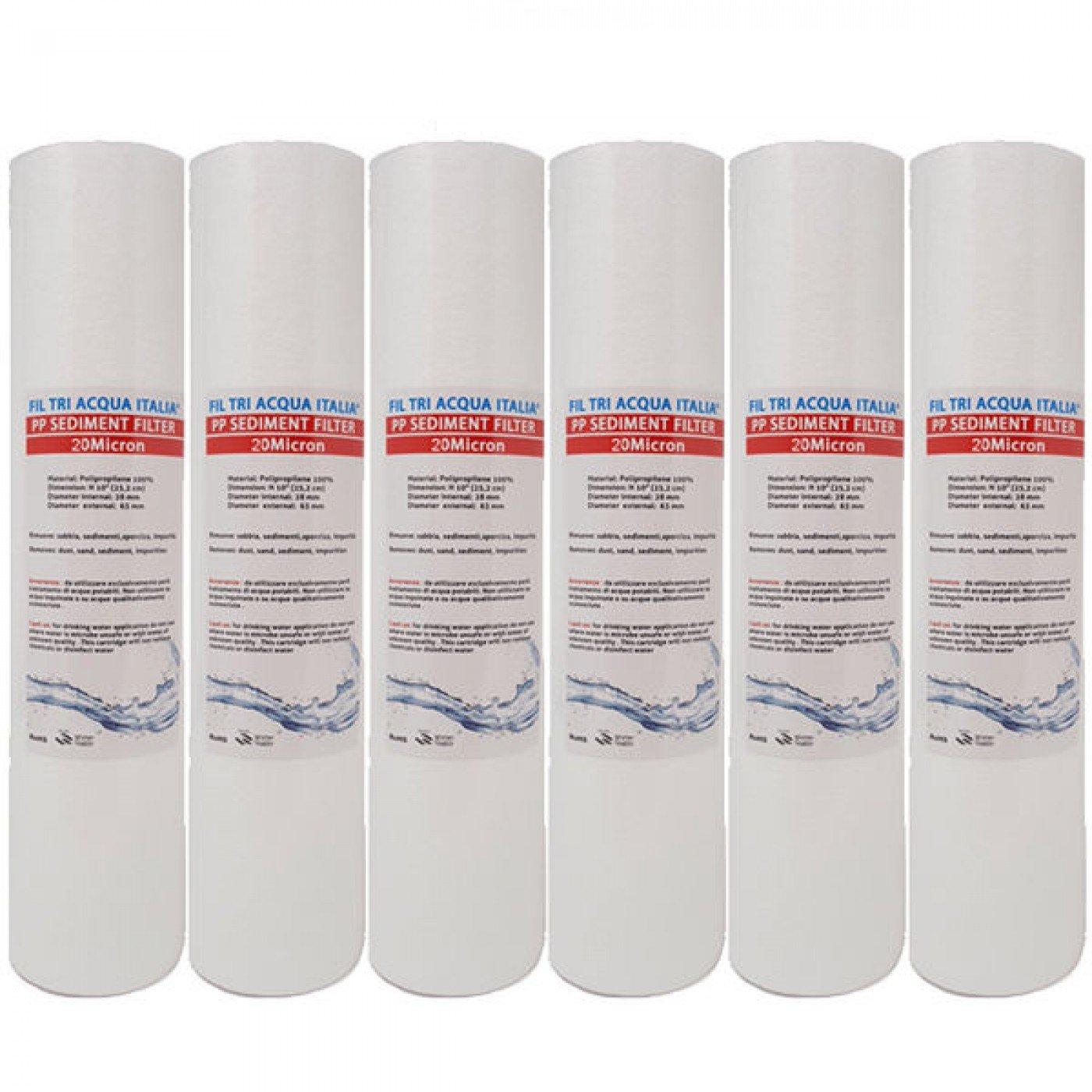 CARTUCCIA SEDIMENTI 10" micron 20 Polipropilene Set 6 Pezzi CARTUCCIA SEDIMENTI 10" micron 20 Polipropilene Set 6 Pezzi
