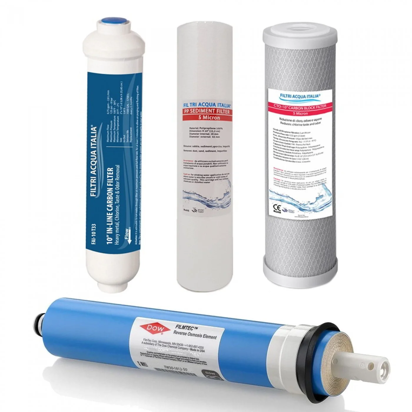 Filtri 10 Pollici Micron 5 per Osmosi Inversa con Membrana 50 GPD Set 4 Pz. Filtri 10 Pollici Micron 5 per Osmosi Inversa con Membrana 50 GPD Set 4 Pz.