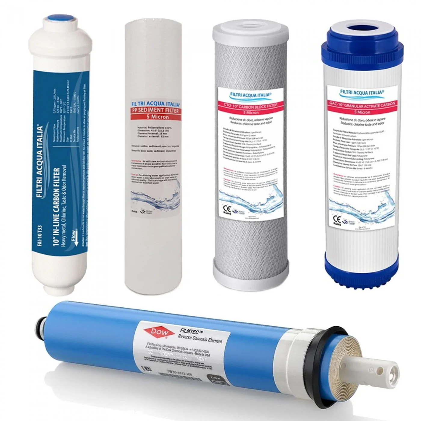 Filtri Depuratore Osmosi Inversa con Membrana 100 GPD Set 5 Pz. Filtri Depuratore Osmosi Inversa con Membrana 100 GPD Set 5 Pz.