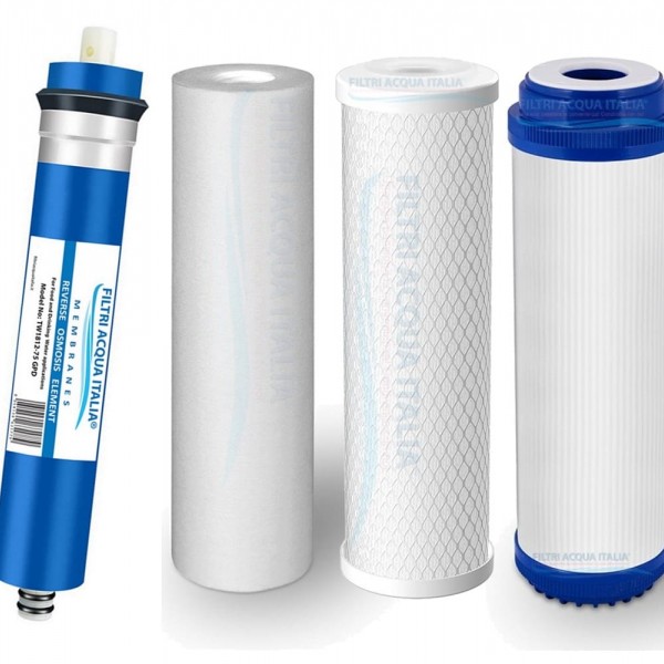 Kit Filtri Acqua Osmosi 3 Stadi con Membrana 75 GPD Kit Filtri Acqua Osmosi 3 Stadi con Membrana 75 GPD