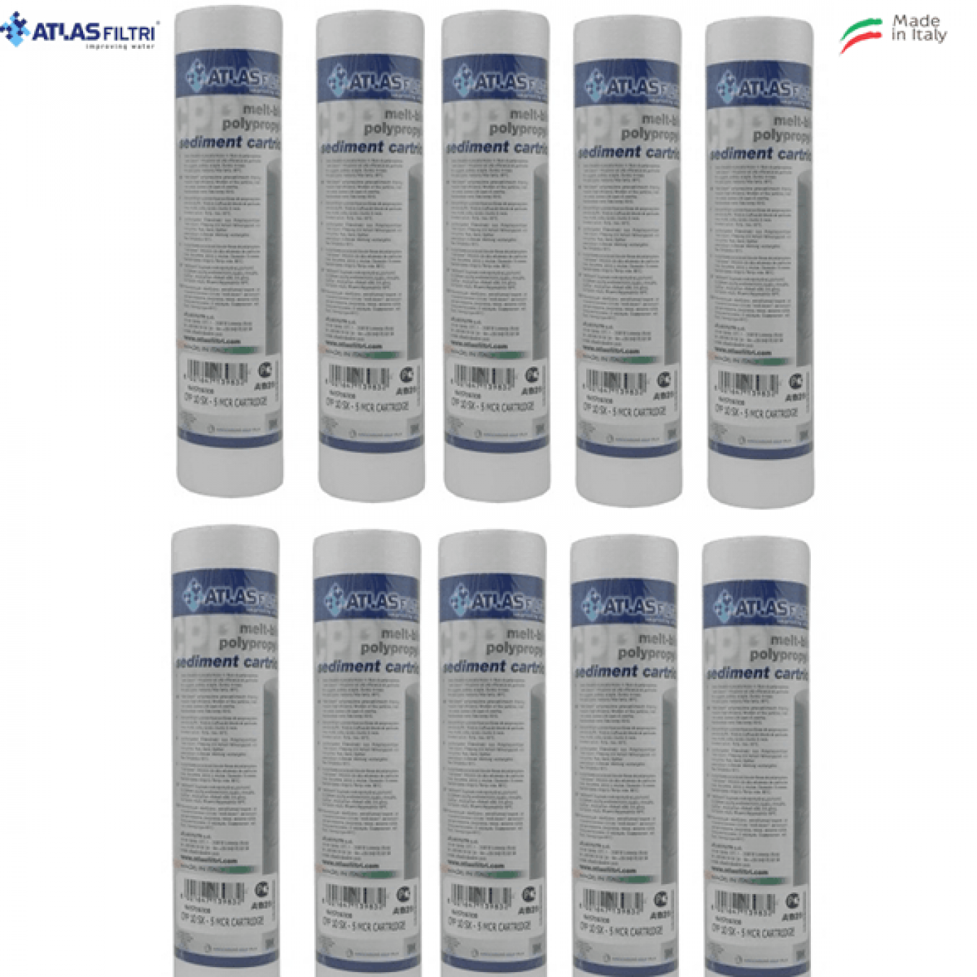 ATLAS FILTRI ACQUA A SEDIMENTI 10" micron 5 SET 10 PEZZI ATLAS FILTRI ACQUA A SEDIMENTI 10" micron 5 SET 10 PEZZI