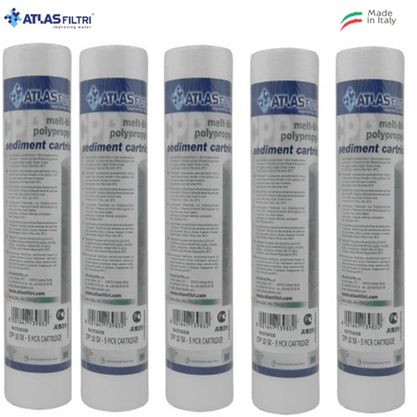 CARTUCCIA ACQUA ATLAS SEDIMENTI POLIPROPILENE 10" micron 5 SET 5 PEZZI CARTUCCIA ACQUA ATLAS SEDIMENTI POLIPROPILENE 10" micron 5 SET 5 PEZZI