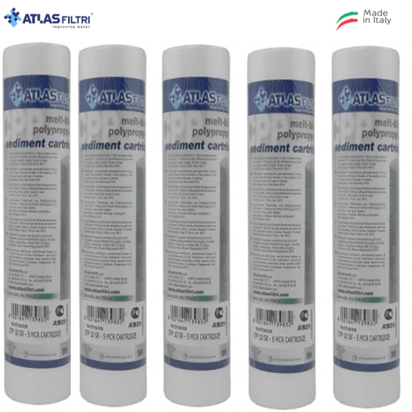 CARTUCCIA ACQUA ATLAS SEDIMENTI POLIPROPILENE 10" micron 5 SET 5 PEZZI CARTUCCIA ACQUA ATLAS SEDIMENTI POLIPROPILENE 10" micron 5 SET 5 PEZZI