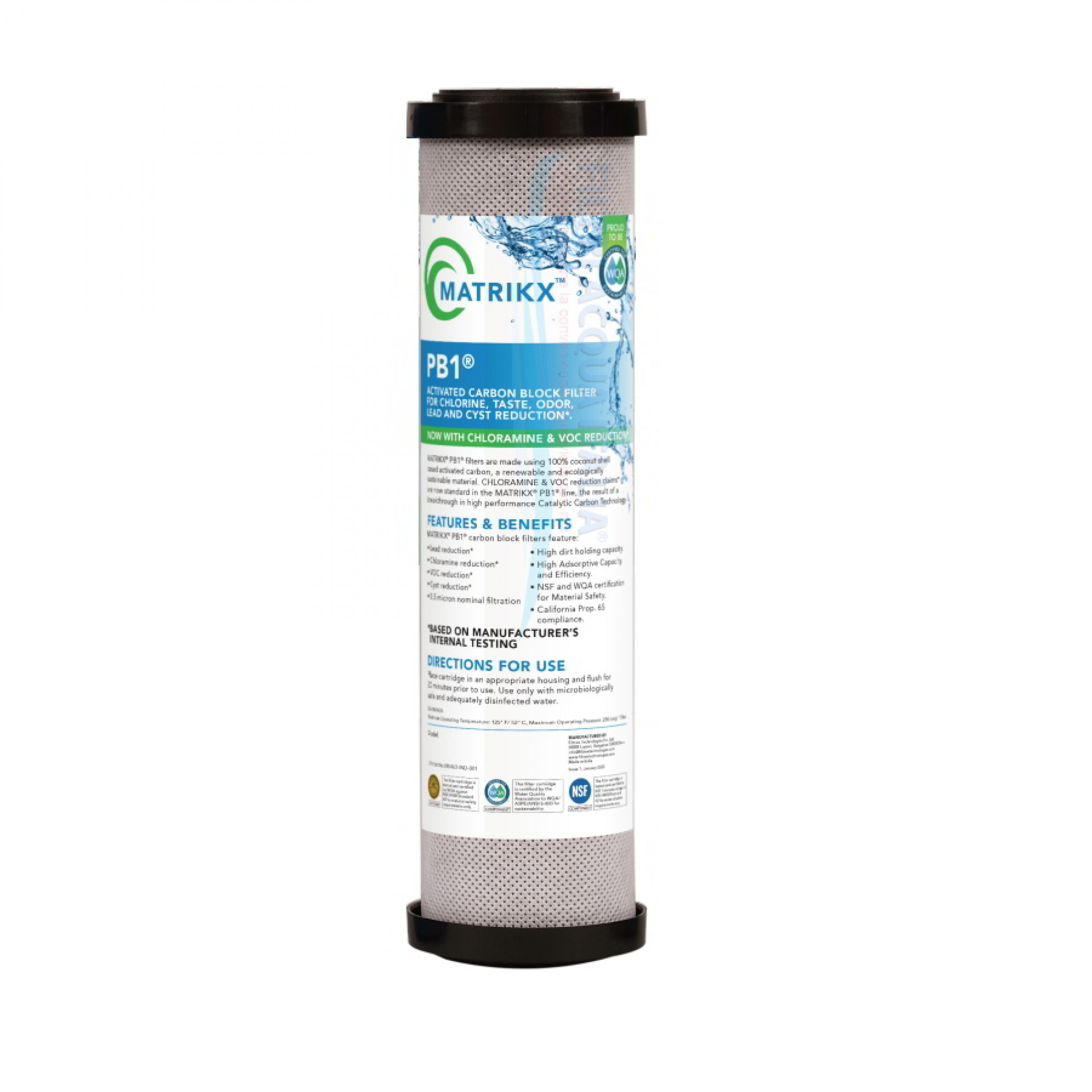 Naturewater Cartuccia con blocco di carbone attivo CTO-10L 10″ per
