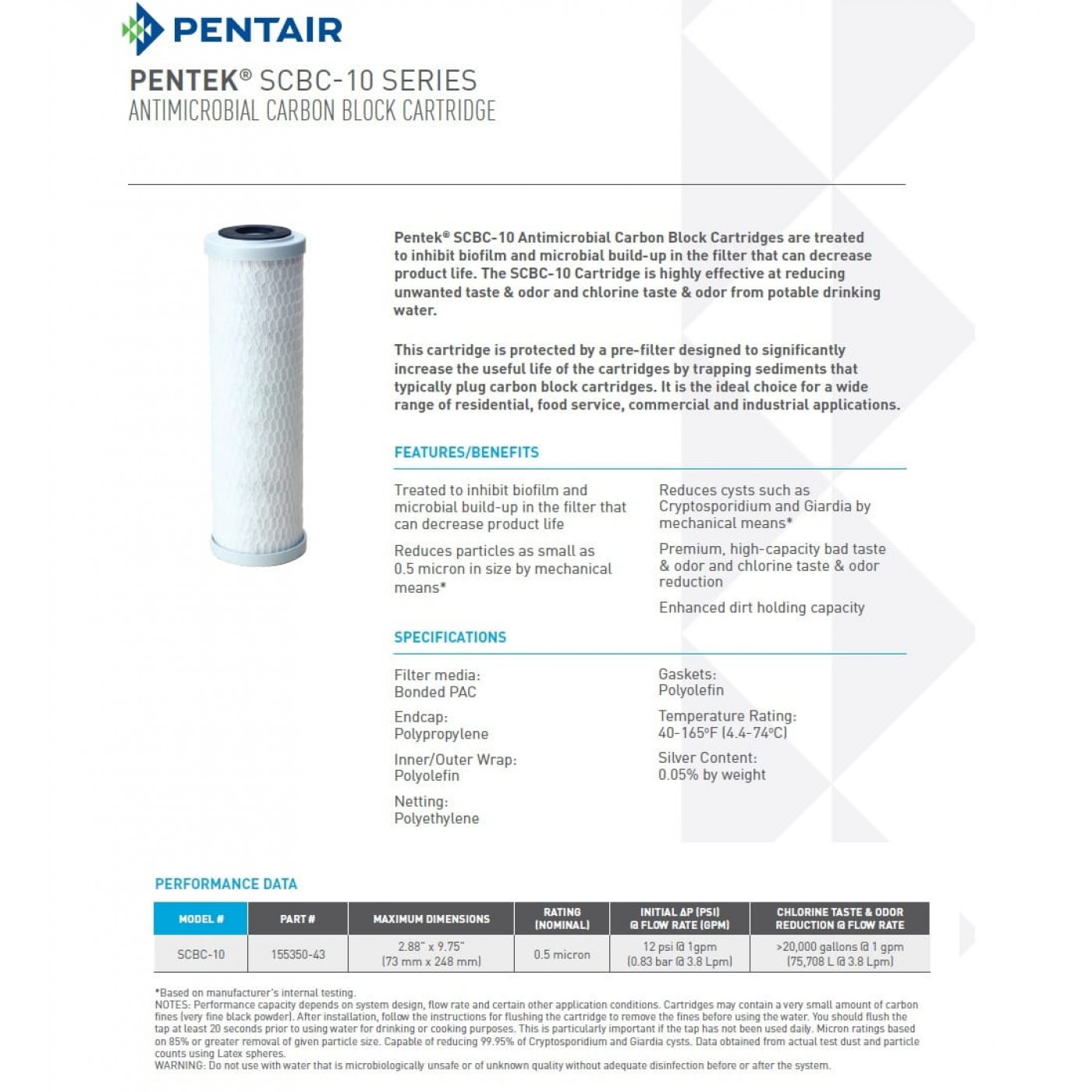 FILTRO CARTUCCIA PENTEK SCBC-10MICRON 0,5 FILTRO CARTUCCIA PENTEK SCBC-10MICRON 0,5