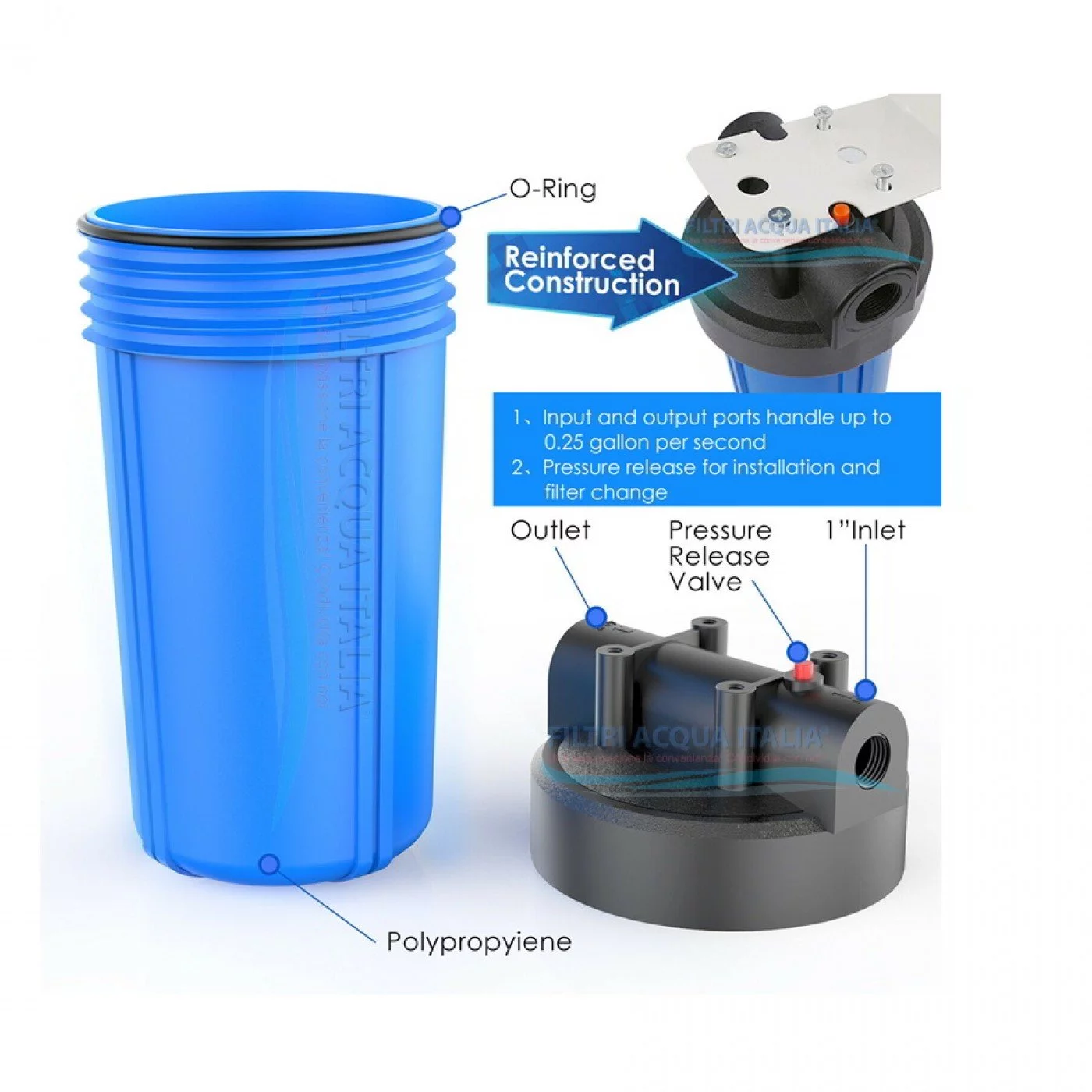 CONTENITORE FILTRO ACQUA BIG BLU 10" IN-OUT 3/4" CONTENITORE FILTRO ACQUA BIG BLU 10" IN-OUT 3/4"