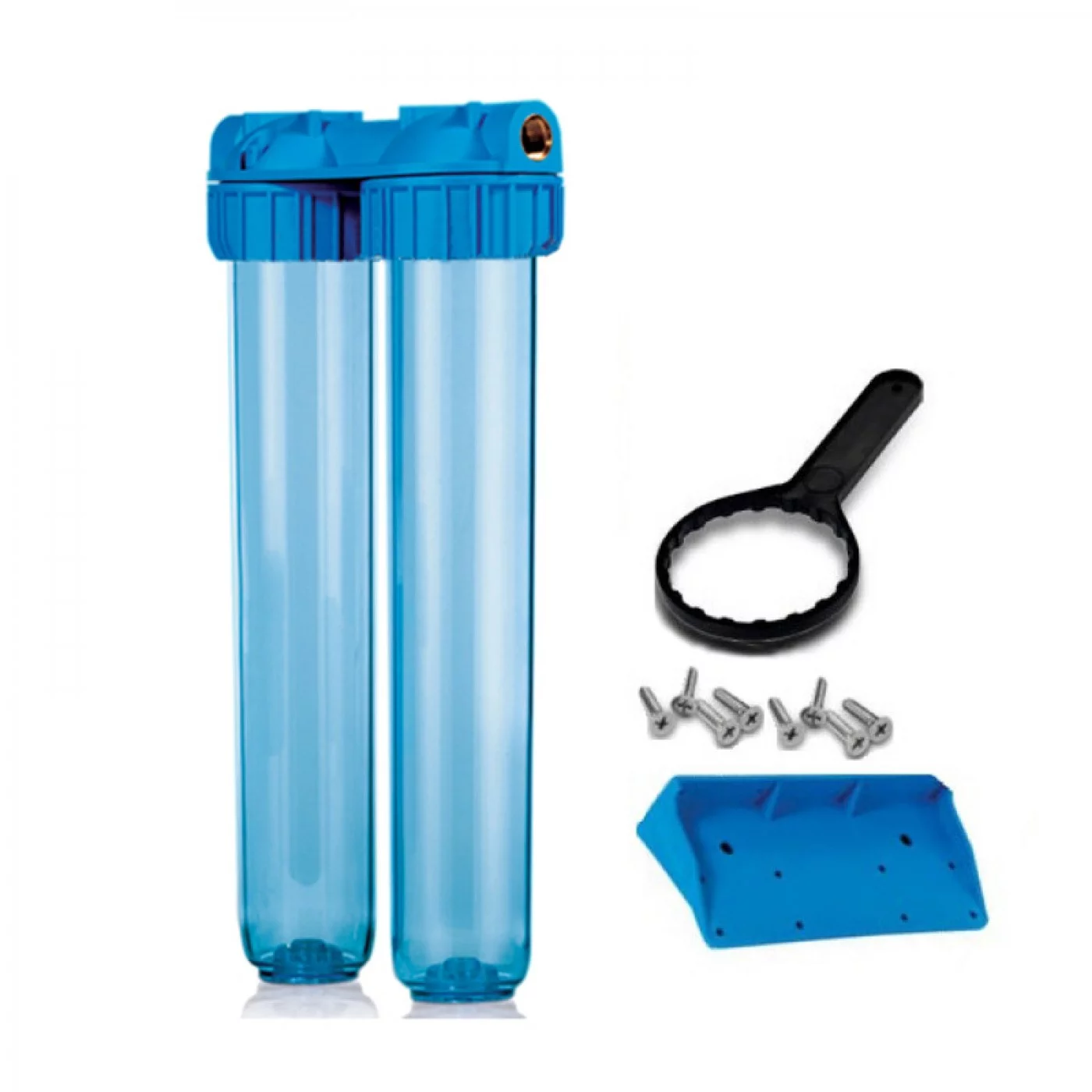 CONTENITORE DOPPIO PER FILTRO ACQUA 20" ATTACCO 3/4" CON STAFFA E CHIAVE CONTENITORE DOPPIO PER FILTRO ACQUA 20" ATTACCO 3/4" CON STAFFA E CHIAVE