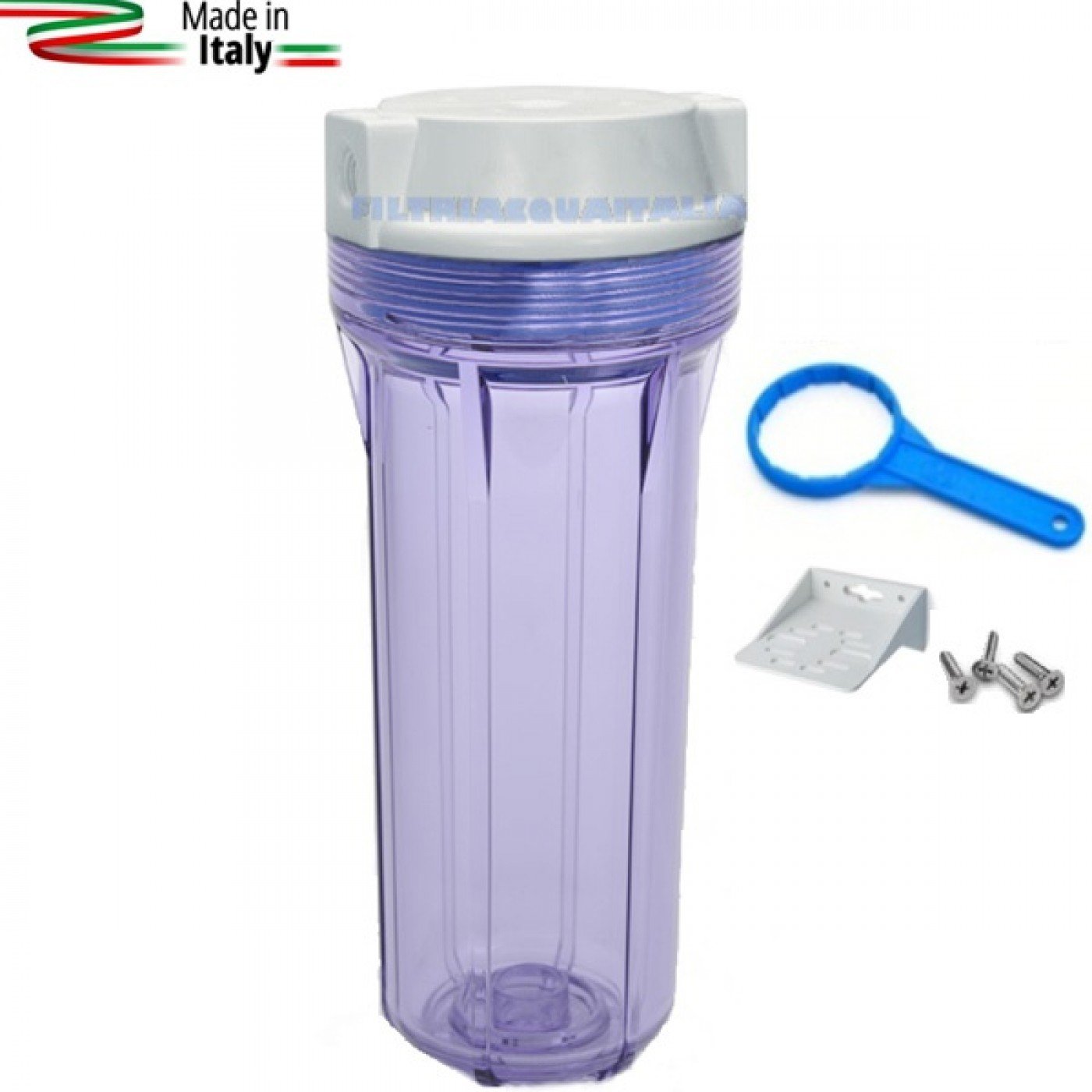 CONTENITORE FILTRO ACQUA 10" ATTACCO 1/4 TRASPARENTE CON STAFFA E CHIAVE CONTENITORE FILTRO ACQUA 10" ATTACCO 1/4 TRASPARENTE CON STAFFA E CHIAVE