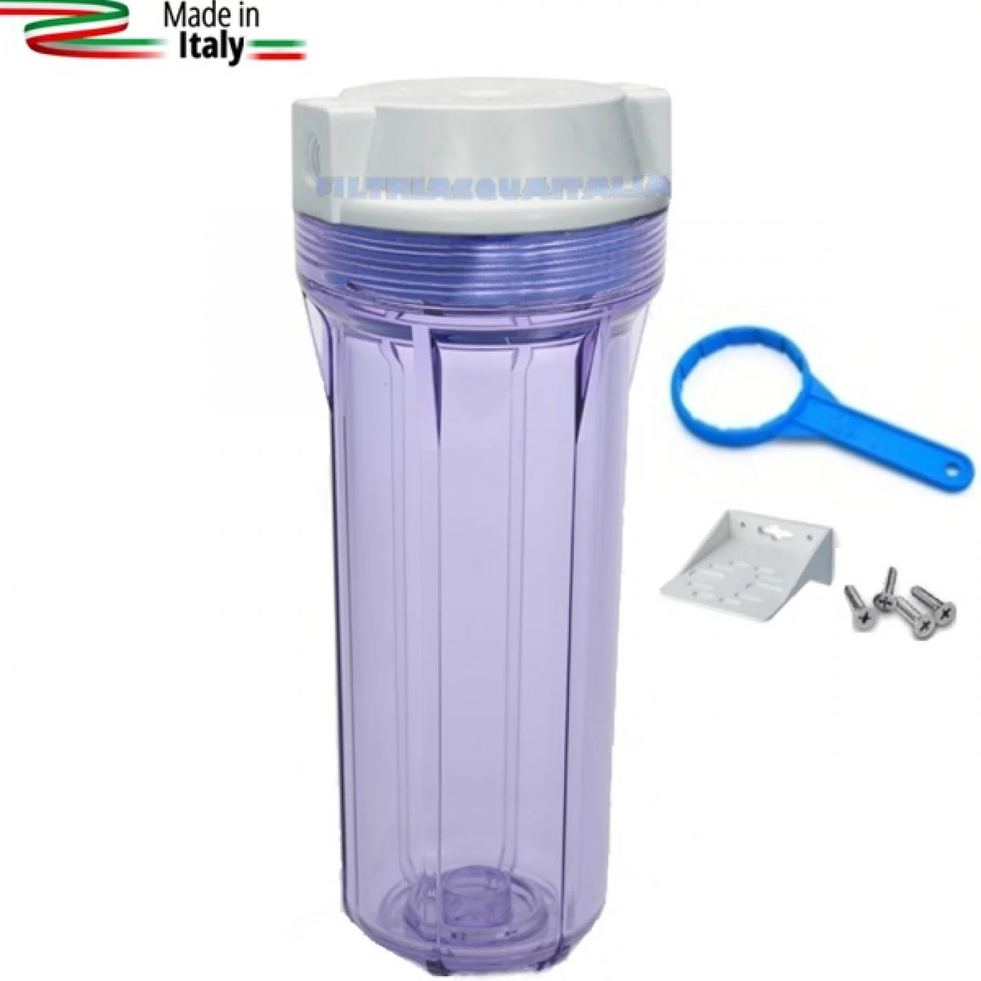CONTENITORE FILTRO ACQUA 10" ATTACCO 1/4 TRASPARENTE CON STAFFA E CHIAVE CONTENITORE FILTRO ACQUA 10" ATTACCO 1/4 TRASPARENTE CON STAFFA E CHIAVE