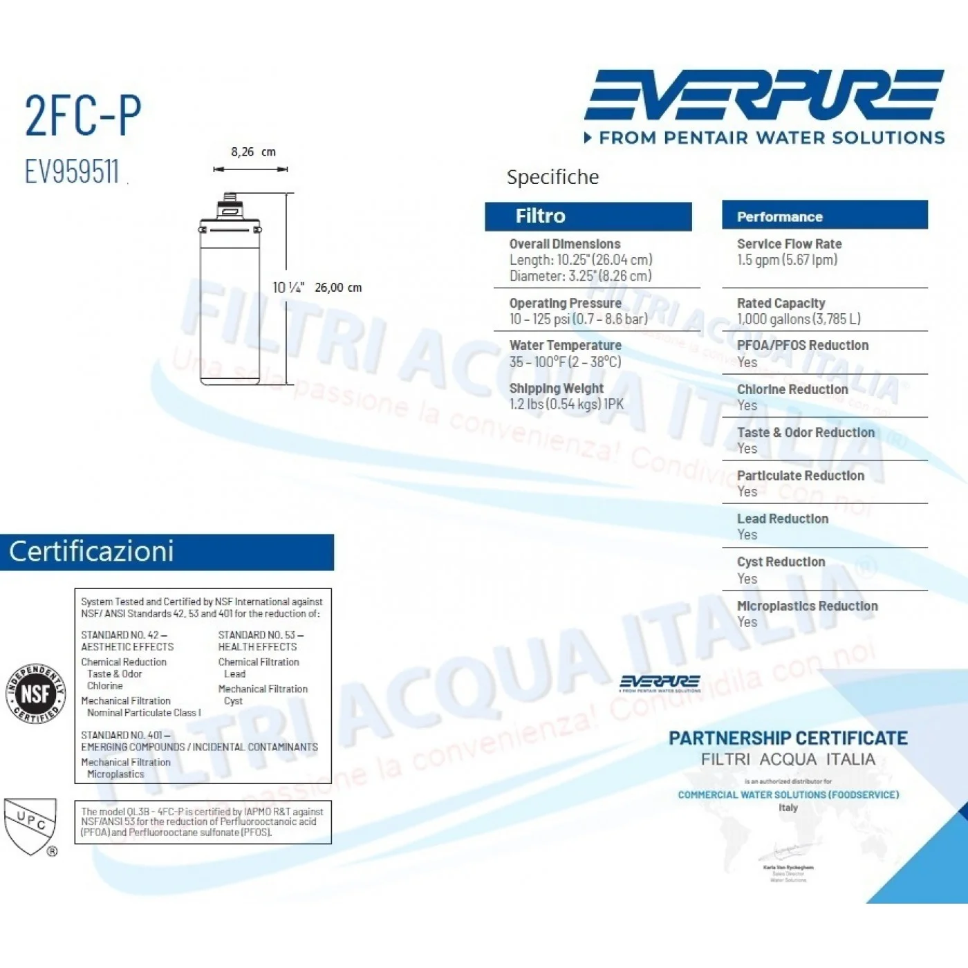 Everpure 2FC-P EV9595-11 Rimuove PFAS, Cloro e Microplastiche  