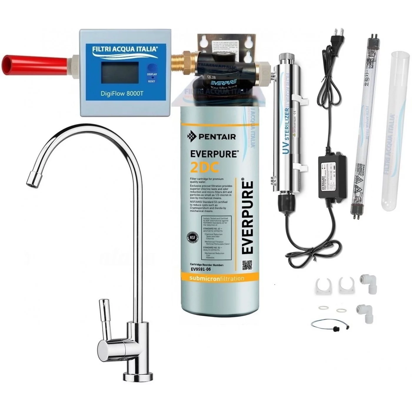 DEPURATORE EVERPURE 2DC CON STERILIZZATORE UV TESTA QL2B CONTALITRI e RUBINETTO DEPURATORE EVERPURE 2DC CON STERILIZZATORE UV TESTA QL2B CONTALITRI e RUBINETTO