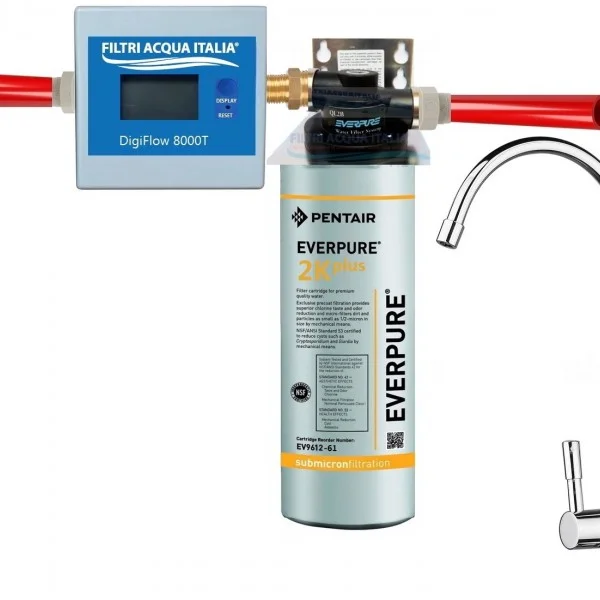 MICROFILTRAZIONE ACQUA EVERPURE KIT 2K PLUS TESTA QL2B CONTALITRI E RUBINETTO