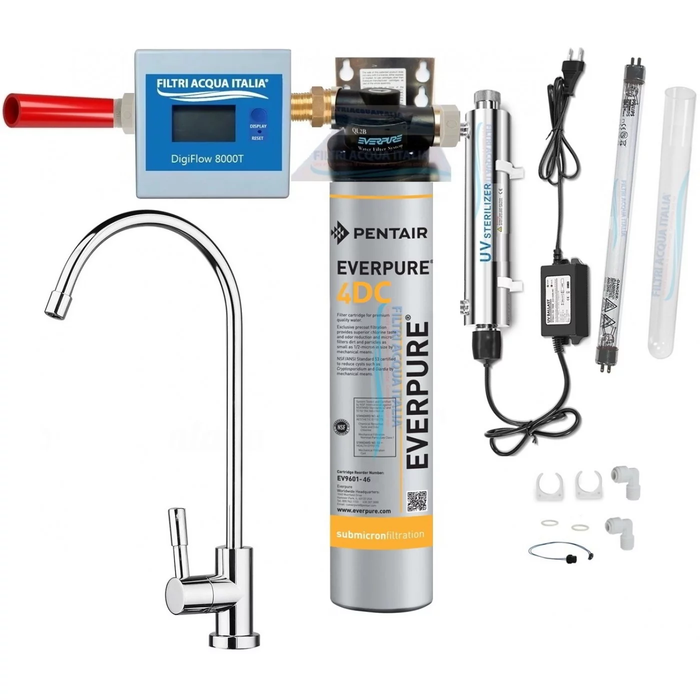 EVERPURE KIT 4DC CON STERILIZZATORE UV TESTA QL2B CONTALITRI DIGITALE E RUBINETTO EVERPURE KIT 4DC CON STERILIZZATORE UV TESTA QL2B CONTALITRI DIGITALE E RUBINETTO