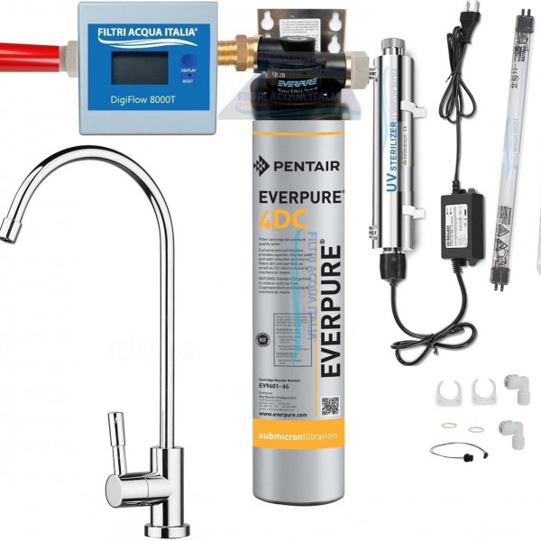 EVERPURE KIT 4DC CON STERILIZZATORE UV TESTA QL2B CONTALITRI DIGITALE E RUBINETTO EVERPURE KIT 4DC CON STERILIZZATORE UV TESTA QL2B CONTALITRI DIGITALE E RUBINETTO