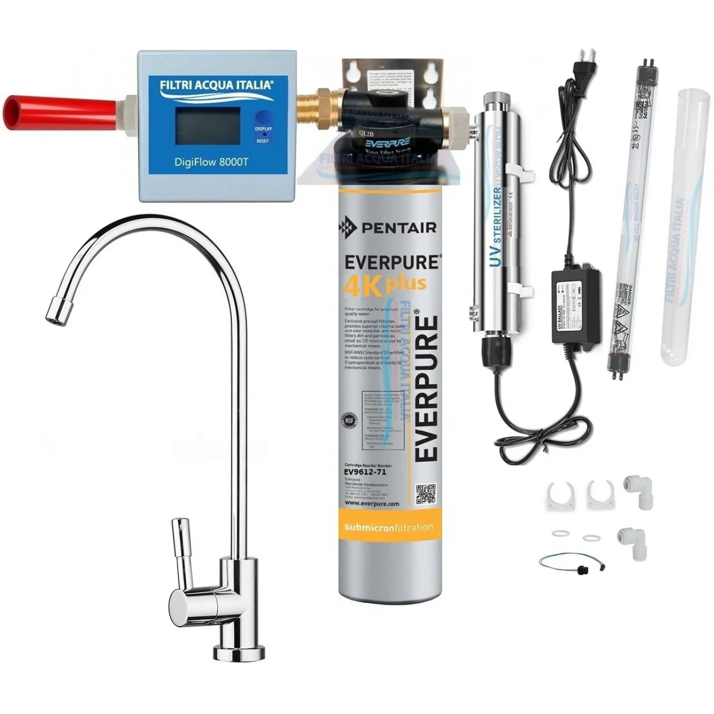 EVERPURE KIT 4K PLUS CON STERILIZZATORE UV CONTALITRI DIGITALE E RUBINETTO TESTA QL2B EVERPURE KIT 4K PLUS CON STERILIZZATORE UV CONTALITRI DIGITALE E RUBINETTO TESTA QL2B