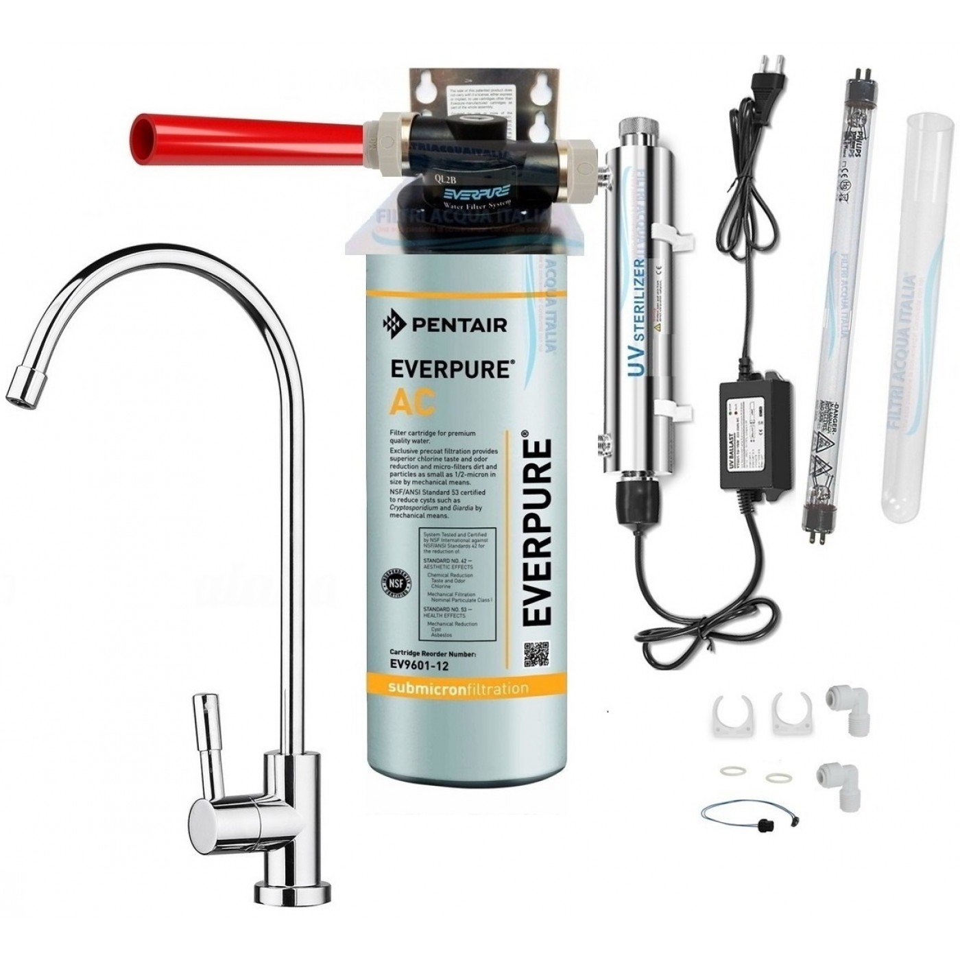 DEPURATORE ACQUA EVERPURE AC CON STERILIZZATORE UV E RUBINETTO DEPURATORE ACQUA EVERPURE AC CON STERILIZZATORE UV E RUBINETTO