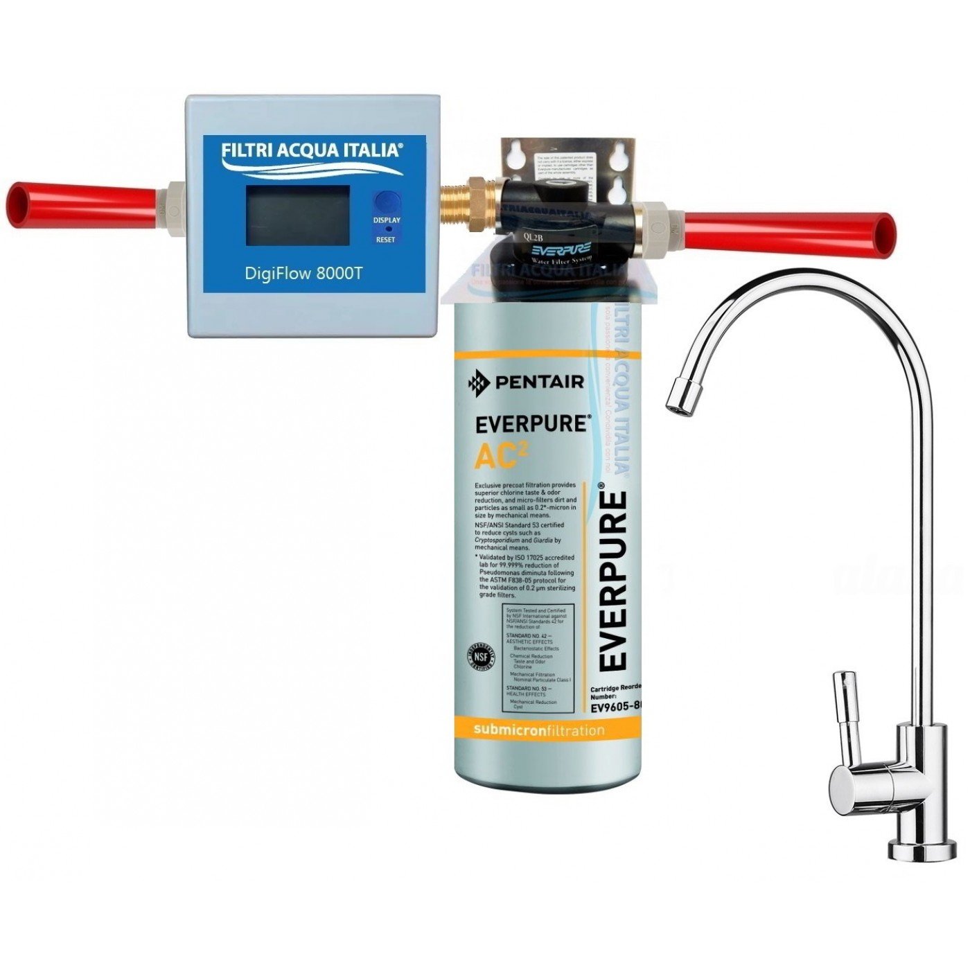 DEPURATORE ACQUA EVERPURE AC2 CON TESTA QL2B CONTALITRI e RUBINETTO DEPURATORE ACQUA EVERPURE AC2 CON TESTA QL2B CONTALITRI e RUBINETTO