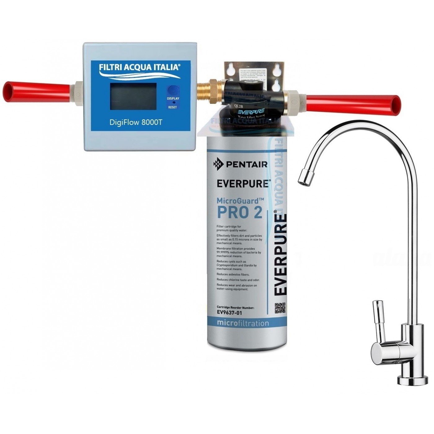 EVERPURE KIT PRO2 CON CONTALITRI TESTA QL2B E RUBINETTO EVERPURE KIT PRO2 CON CONTALITRI TESTA QL2B E RUBINETTO