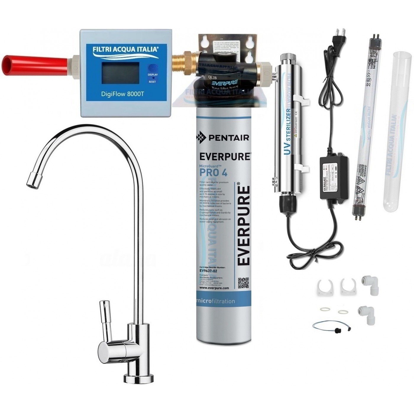 EVERPURE KIT PRO4 CON STERILIZZATORE UV CONTALITRI E RUBINETTO EVERPURE KIT PRO4 CON STERILIZZATORE UV CONTALITRI E RUBINETTO